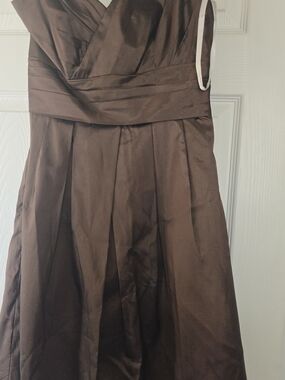 Brown Strapless Satin A-Line Dress - Women